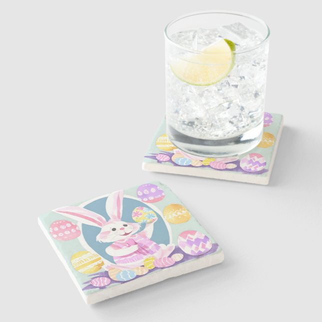 Dessous-de-verre En Pierre lapin avec oeufs de pâques (Côté)