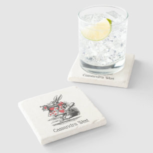 Dessous-de-verre En Pierre Lapin Blanc Trompettiste Alice aux Pays des Mervei