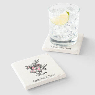 Dessous-de-verre En Pierre Lapin Blanc Trompettiste Alice Av Merveilles Rose