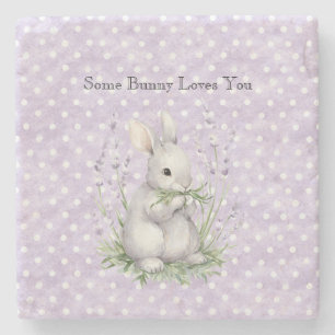 Dessous-de-verre En Pierre Lapin de l'amour aux pois blancs et lavande