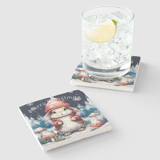 Dessous-de-verre En Pierre Lapin de Noël fantastique Personnalisé (Côté)