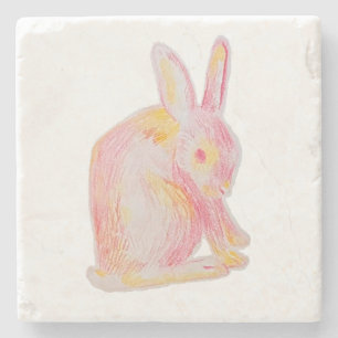 Dessous-de-verre En Pierre Lapin mignon à main rose