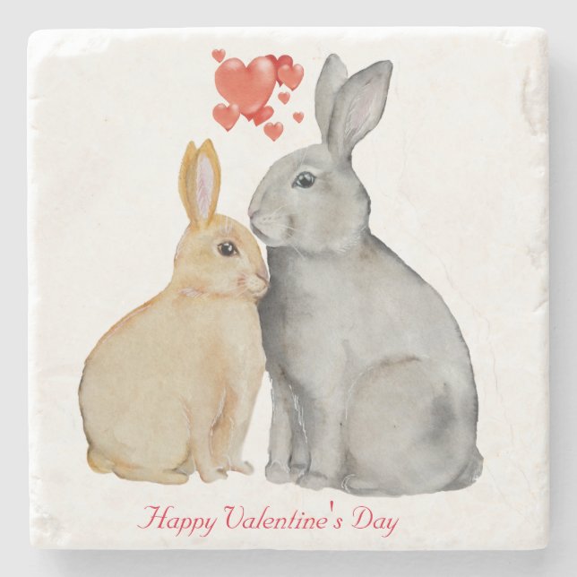 Dessous-de-verre En Pierre Lapin mignon de la Saint Valentin (Devant)