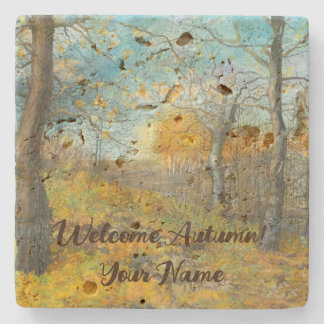 Dessous-de-verre En Pierre L'automne doré dans une aquarelle en chênaie