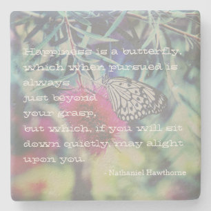 Dessous-de-verre En Pierre Le bonheur est un papillon - Citation inspirante
