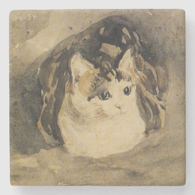 Dessous-de-verre En Pierre Le chat (par Gwen John) (Devant)