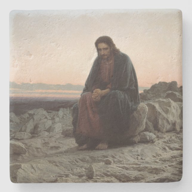 Dessous-de-verre En Pierre Le Christ dans le désert (par Ivan Kramskoi) (Devant)