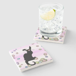 Dessous-de-verre En Pierre Le Conversation Noir - Lapin de Pâques sur Arrière