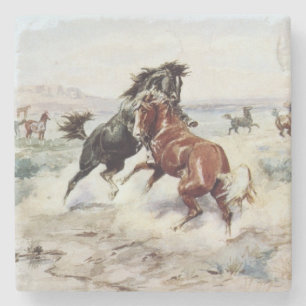 Dessous-de-verre En Pierre Le Défi (Chevaux mâles combattant)