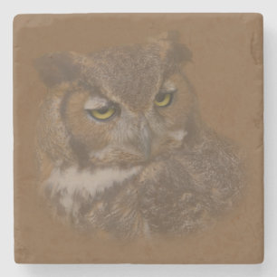 Dessous-de-verre En Pierre Le grand hibou à cornes s'est fané sur l'arrièr