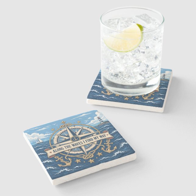 Dessous-de-verre En Pierre Le Long des Vagues Je Trouve Mon Chemin (Côté)