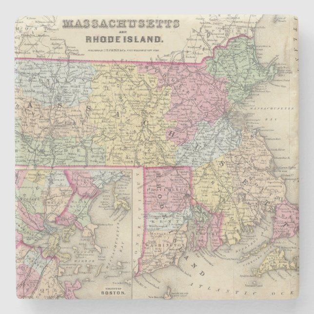 Dessous-de-verre En Pierre Le Massachusetts et Île de Rhode 2 (Devant)