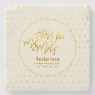 Dessous-de-verre En Pierre Le Nouveau M. et Mme (nom.date,) Gold Love Hearts