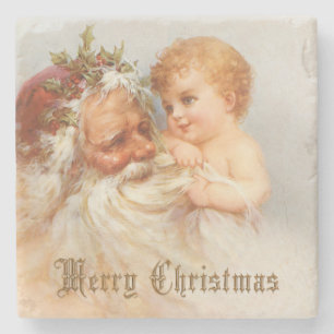 Dessous-de-verre En Pierre Le père noël vintage avec l'enfant de sourire