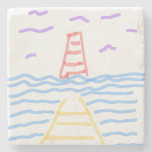 Dessous-de-verre En Pierre Le phare rouge et la côte de pierre de la jetée ja