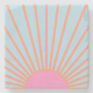 Dessous-de-verre En Pierre Le Soleil 02 Retro Soleil Rose Et Bleu Soleil