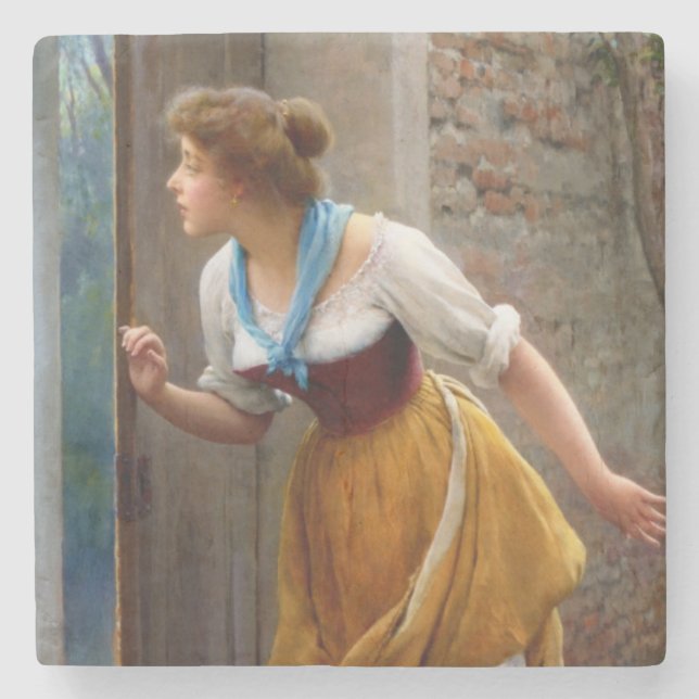 Dessous-de-verre En Pierre L'Eavesdropper (par Eugene de Blaas) (Devant)