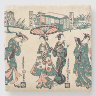 Dessous-de-verre En Pierre Les beautés de Fukagawa.Triptyque