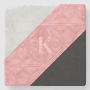 Dessous-de-verre En Pierre LETTRE Batik Rose Ruddy ET Aquarelle Grise