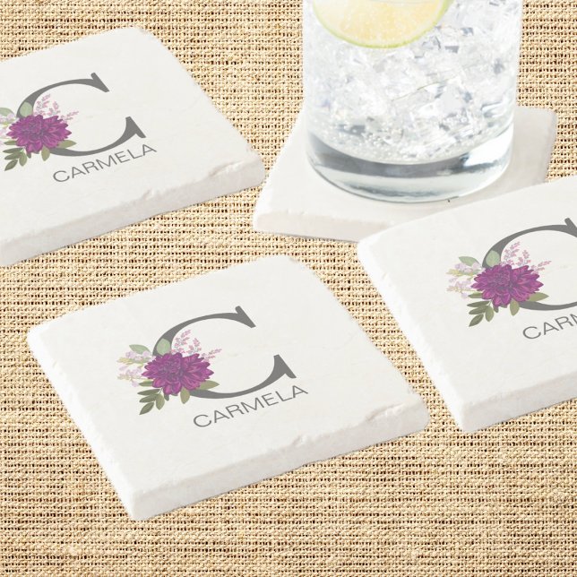 Dessous-de-verre En Pierre Lettre de l'alphabet floral Dahlia de Bourgogne Mo (Créateur téléchargé)