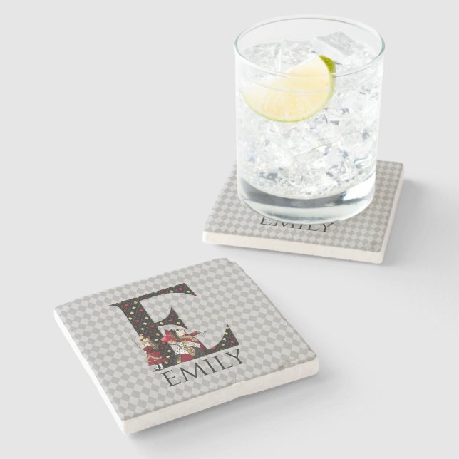 Dessous-de-verre En Pierre LETTRE E DU COEUR DE WONderland Alice & Reine DES  (Côté)