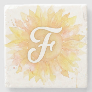 Dessous-de-verre En Pierre Lettre F Tournesol Monogramme Initial Nom