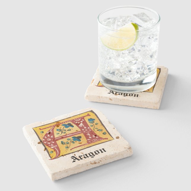 Dessous-de-verre En Pierre Lettre Florale médiévale illuminée A Monogramme (Côté)