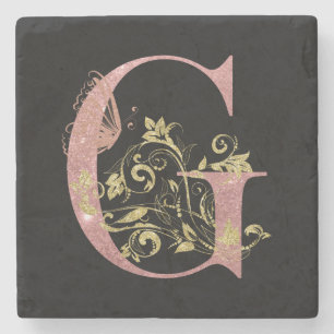 Dessous-de-verre En Pierre LETTRE Florale Parties scintillant rose G