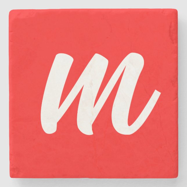 Dessous-de-verre En Pierre LETTRE INITIALE CalliGRAPHIQUE BLANCHE ROUGE (Devant)