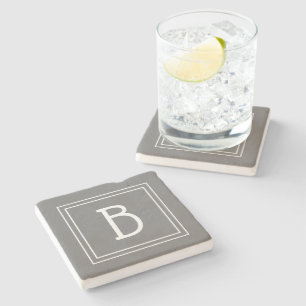 Dessous-de-verre En Pierre Lettre initiale classique grise et blanche monogra