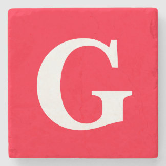 Dessous-de-verre En Pierre Lettre initiale Monogramme Rouge Blanc Plaine Simp