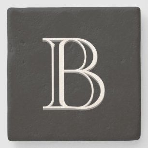 Dessous-de-verre En Pierre Lettre initiale monogrammée élégante noir et blanc