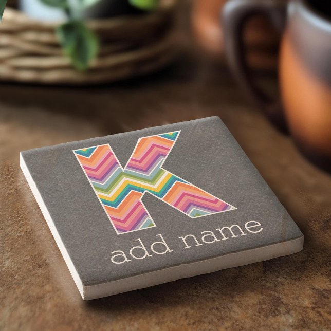 Dessous-de-verre En Pierre Lettre monogramme K - Chalboard et Chevrons lumine (Custom Stone Coaster)