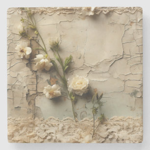 Dessous-de-verre En Pierre Lettre vintage d'amour parchemin avec fleurs (3)