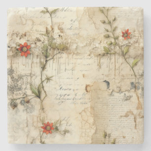 Dessous-de-verre En Pierre Lettre vintage d'amour parchemin avec fleurs (6)
