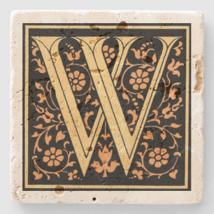 Dessous-de-verre En Pierre LETTRE vintage NOIR ET OR "W"