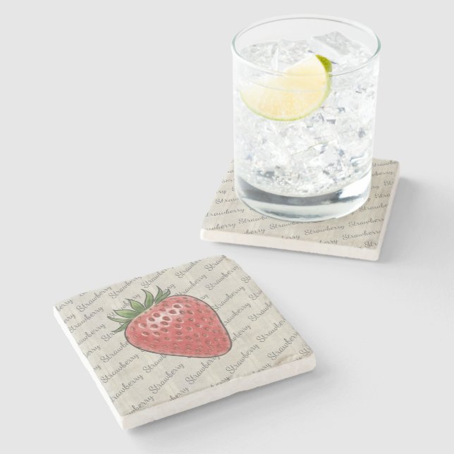 Dessous-de-verre En Pierre Lettres de script élégantes en fraise grise modern (Côté)