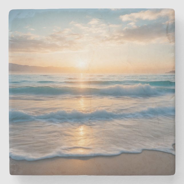 Dessous-de-verre En Pierre Lever du soleil sur la plage (Devant)