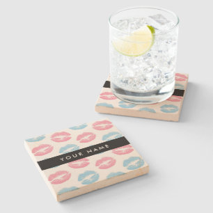 Dessous-de-verre En Pierre Lèvres Roses, Lèvres Bleues, Baiser, Votre Nom, Pe