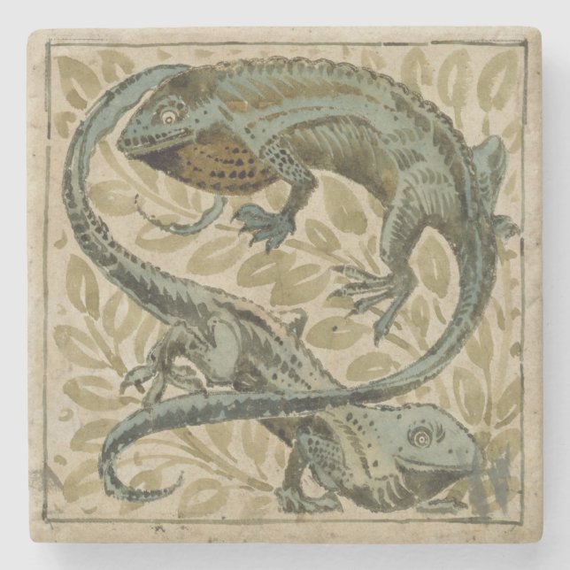Dessous-de-verre En Pierre Lézards, conception pour une tuile (la semaine sur (Devant)