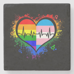 Dessous-de-verre En Pierre LGBT Hearbeat EKG Shirt Gay Lesbian Transgenre L