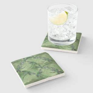Dessous-de-verre En Pierre Libellules à ailes violettes sur un vert citron do