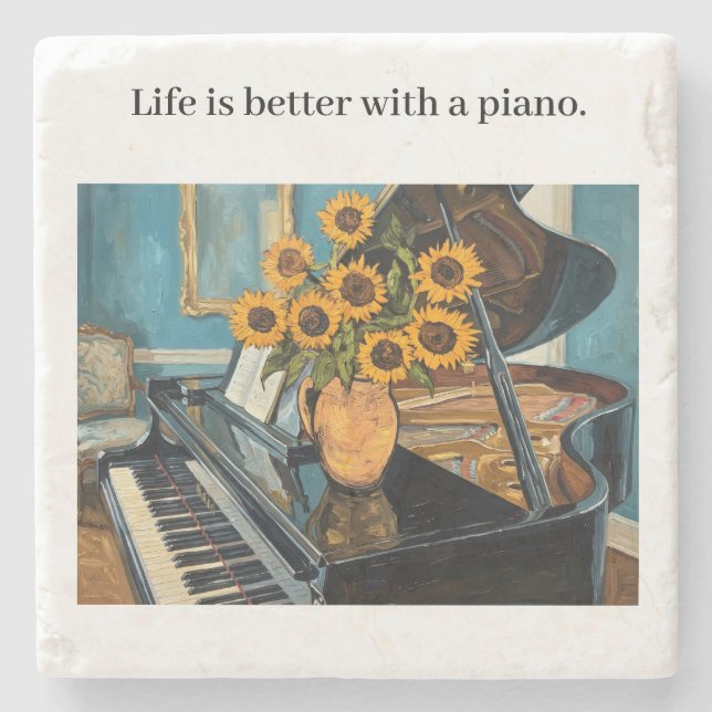 Dessous-de-verre En Pierre Life is better with a piano - beautiful art! (Devant)