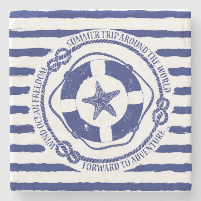 Dessous-de-verre En Pierre Lifebuoy et étoiles de mer (Devant)