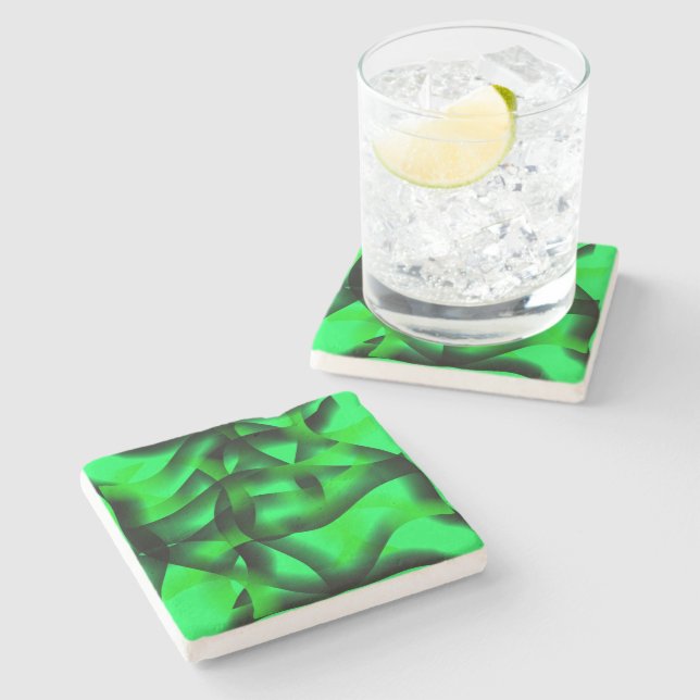 Dessous-de-verre En Pierre Lime vert et noir ondulation, avec ombre? (Côté)