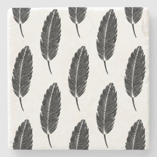 Dessous-de-verre En Pierre Linocut en plumes rustiques noir et blanc