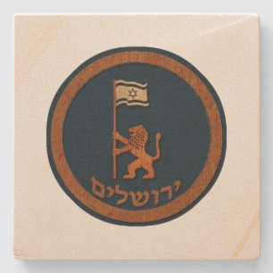 Dessous-de-verre En Pierre Lion Du Jour De Jérusalem Avec Drapeau