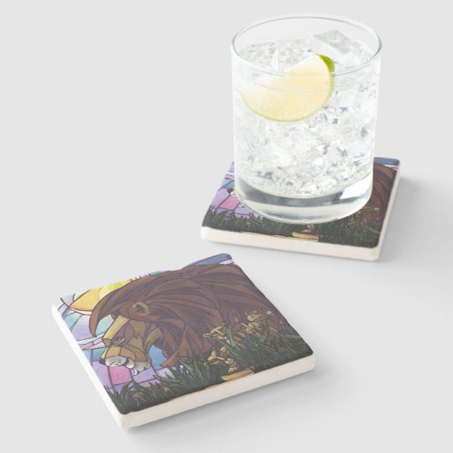 Dessous-de-verre En Pierre Lion et petits (Côté)