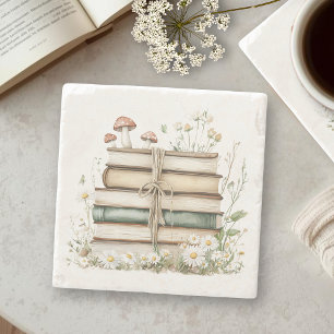 Dessous-de-verre En Pierre Livres Floraux Aquarelle Vintage
