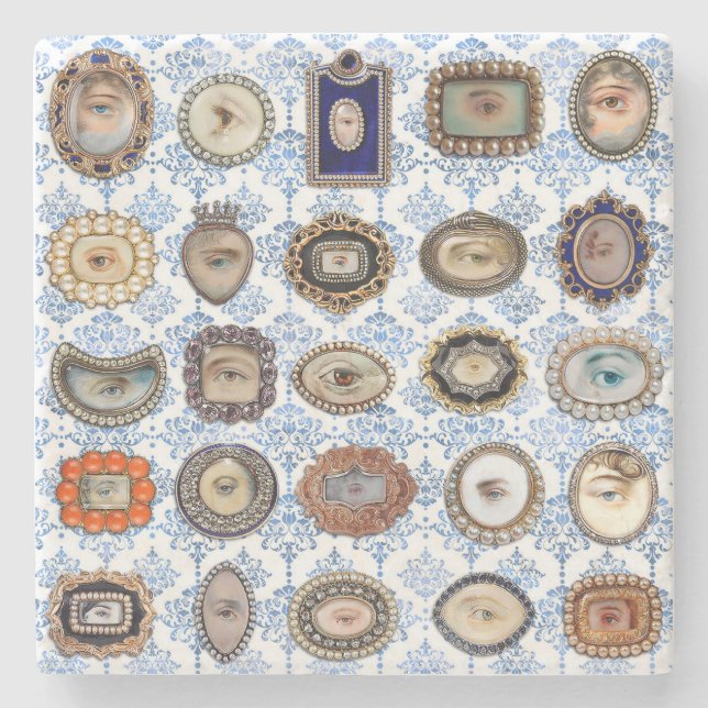 Dessous-de-verre En Pierre L'OEil de l'Amour de Victoria dans un damas bleu e (Devant)
